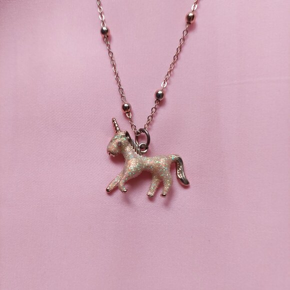 Pink rose gold glitter unicorn necklace - Picture 1 of 3